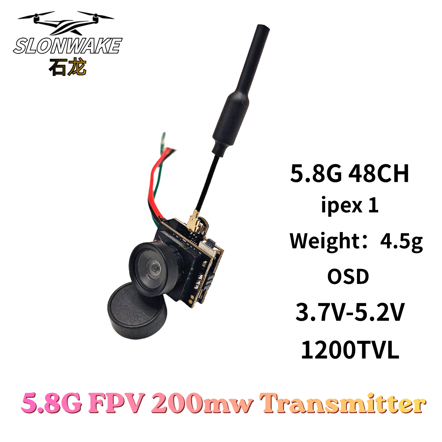 Fpv Camera - Slonwake 5.8G 48CH 200mW FPV DC3.7v-5v